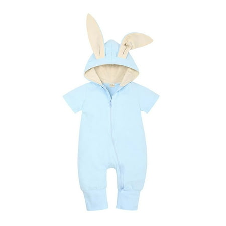 

SuoKom Baby Boys Girls Bodysuit Infants Pure Cotton Coverall Rabbit Ears Hooded Short-sleeved Trousers Romper Jumpsuit Baby Clothes Essentials (0-18 Months)