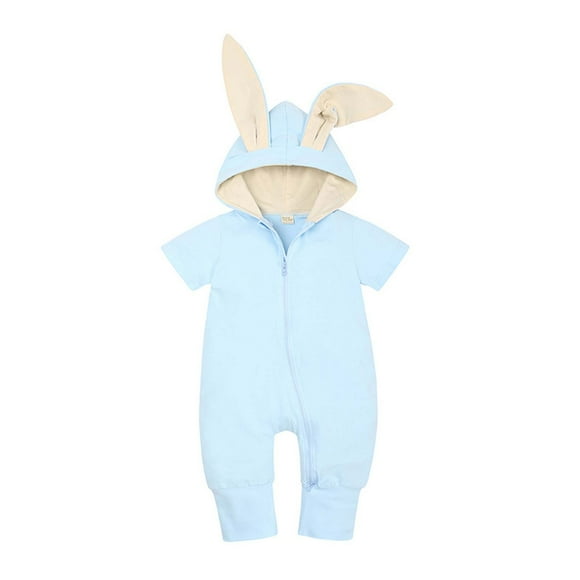 Body De Bebé Canastilla Onesies Para Niño Recién Nacido Orejas De Conejo Con Capucha Pantalones De Manga Corta Mameluco Mono Azul Odeerbi LM103-2062