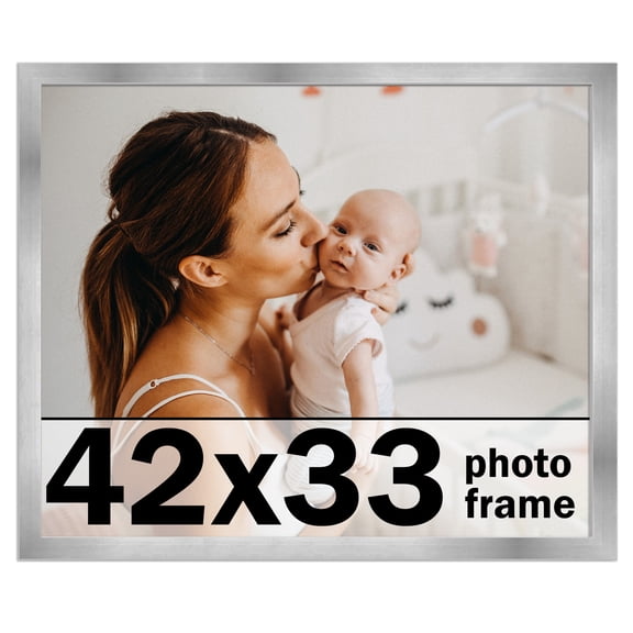 42x33 Frame Silver Stainless Steel Solid Wood Picture Frame | 0.75 Inch Moulding Width | Includes