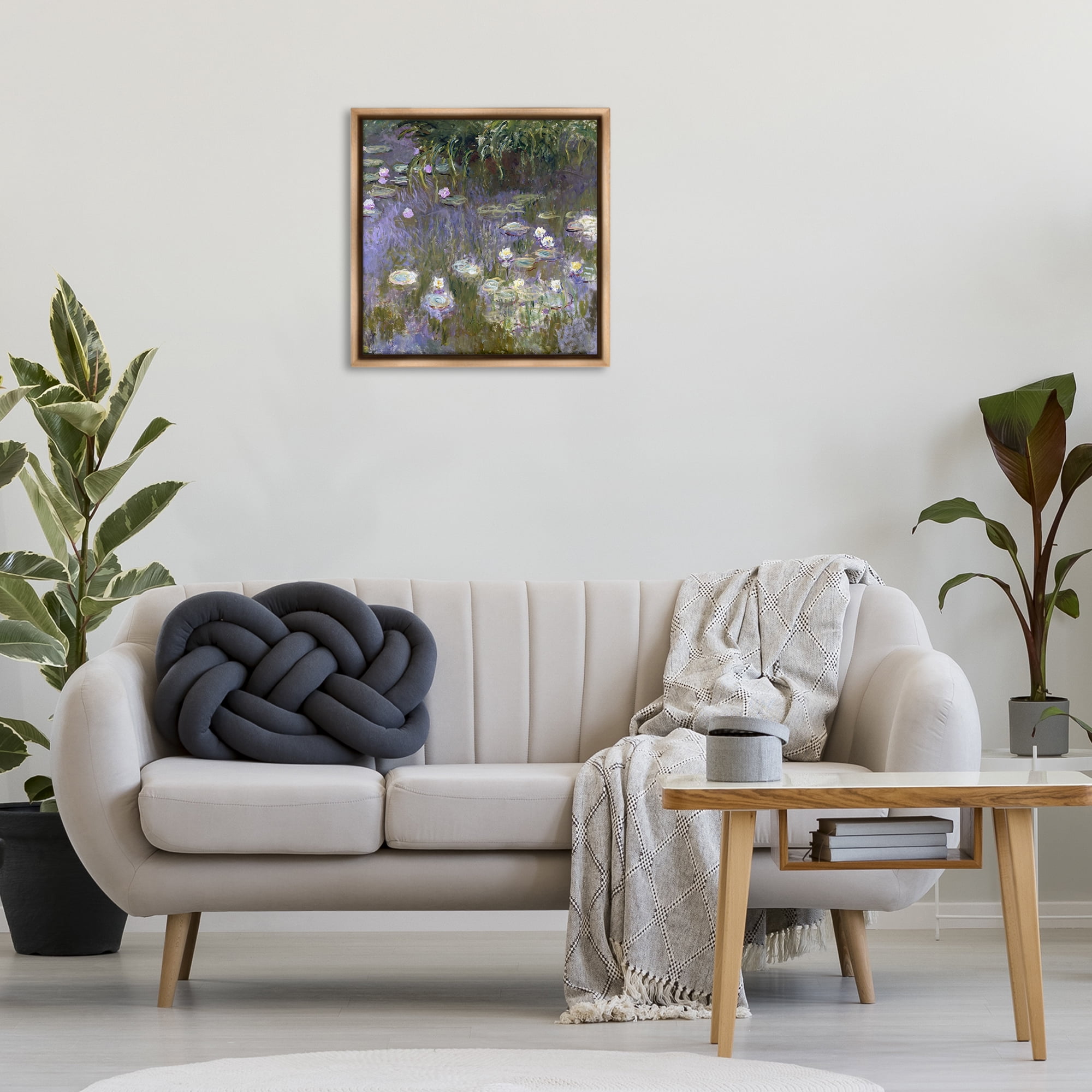 Stupell Industries Classical Water Lilies Monet Landscape & Nature Painting Brown Floater Framed Canvas Art Print Wall Art, 25 x 25