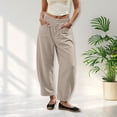 thumbnail image 2 of Barrel Linen Pants Women Baggy High Waisted Wide Leg Trousers Lightweight Summer Y2k Palazzo Harem Pants with Pockets, S, 2 of 5