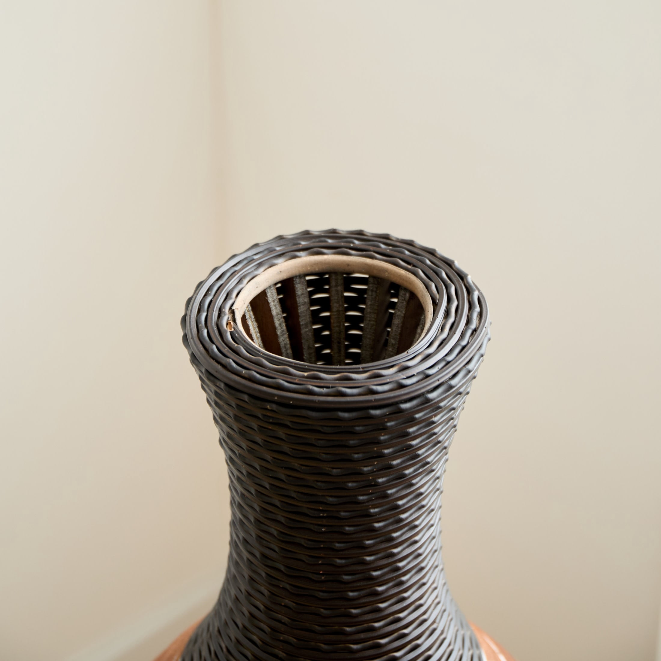 Noble House 39.37" Tall Handcrafted PVC Floor Vase, Modern Textured Decorative Vase, Black + Brown