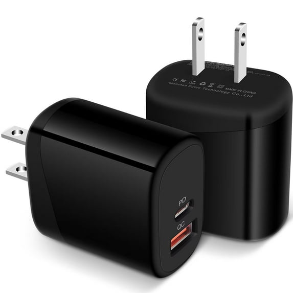 USB C Block,FiveBox 2pack USB C Wall Charger Block 20W PD Type C Charger Block QC3.0 Dual USB C Wall Charger Adapter USB C Brick Fast Charging Block Type C Charger Box,Black