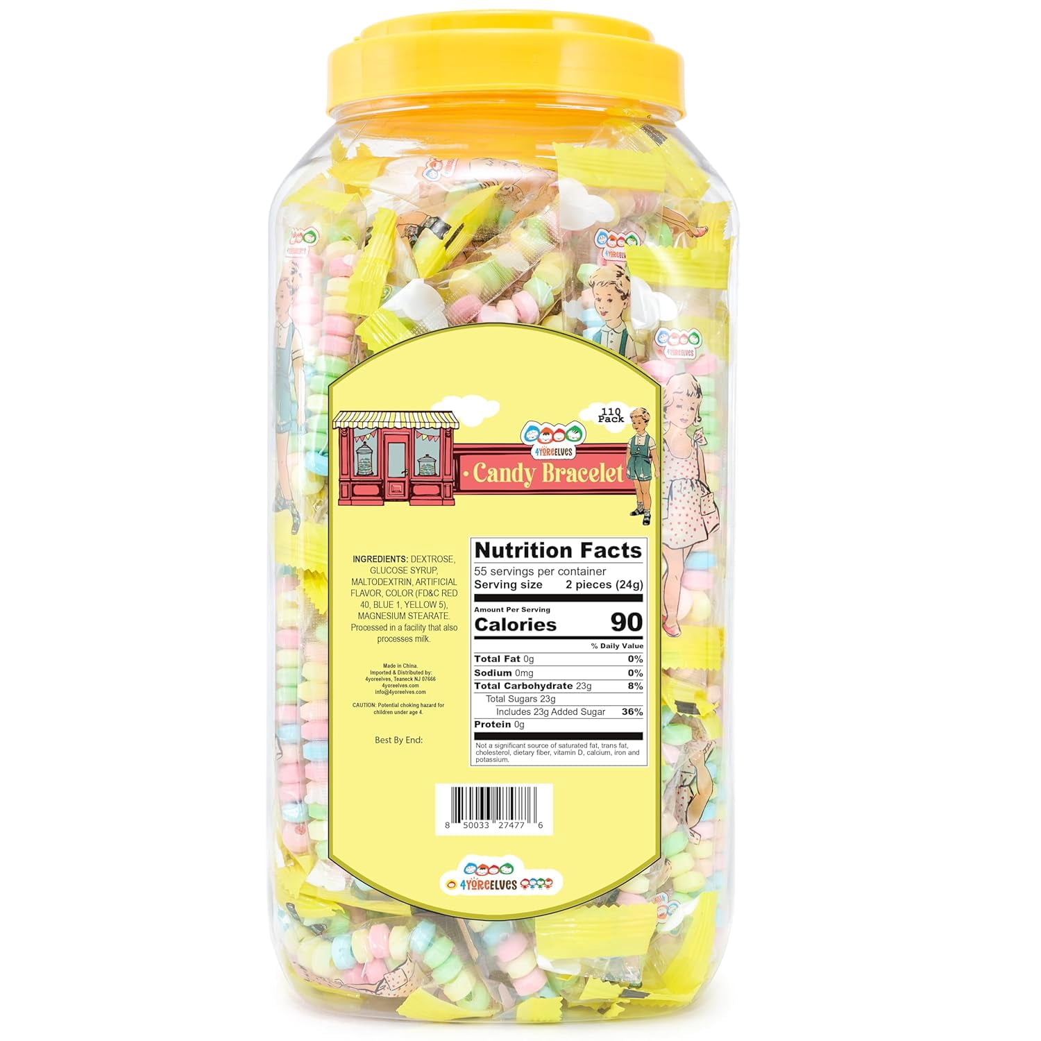 110 Candy Bracelets Individually Wrapped, Vintage Candy Jewelry for Kids, Perfect Pastel Addition to your Buffet, Princess-Themed Goody Bags, by 4YoreElves, Pack of 110 x 0.4