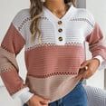 thumbnail image 5 of XPMWRP Women's Hallow Out Button Down Sweaters Crochet Striped Sweater Lightweight Henley Neck Pullover Tops Trendy Color Block Pink L, 5 of 7
