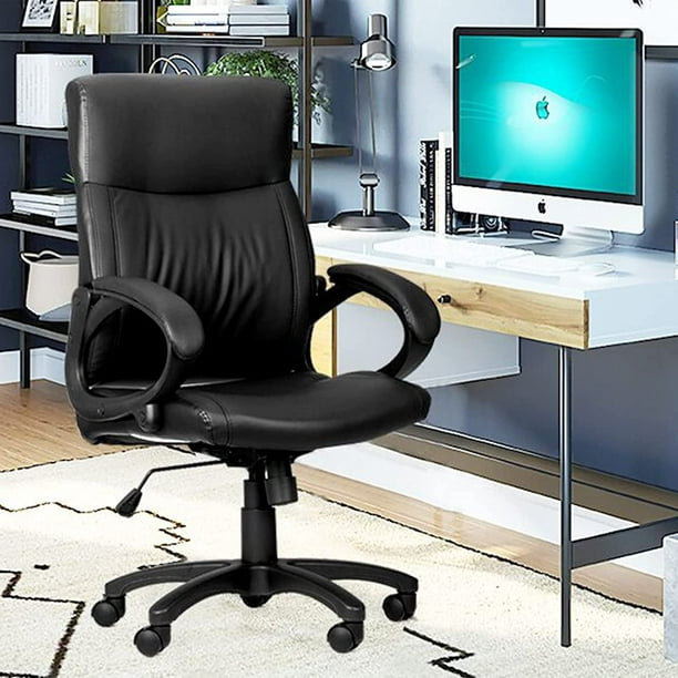 Chaise de bureau à dossier haut avec accoudoir de siège rembourré épais et  soutien lombaire, chaise de bureau d'ordinateur pivotante en cuir PU  reconstitué 