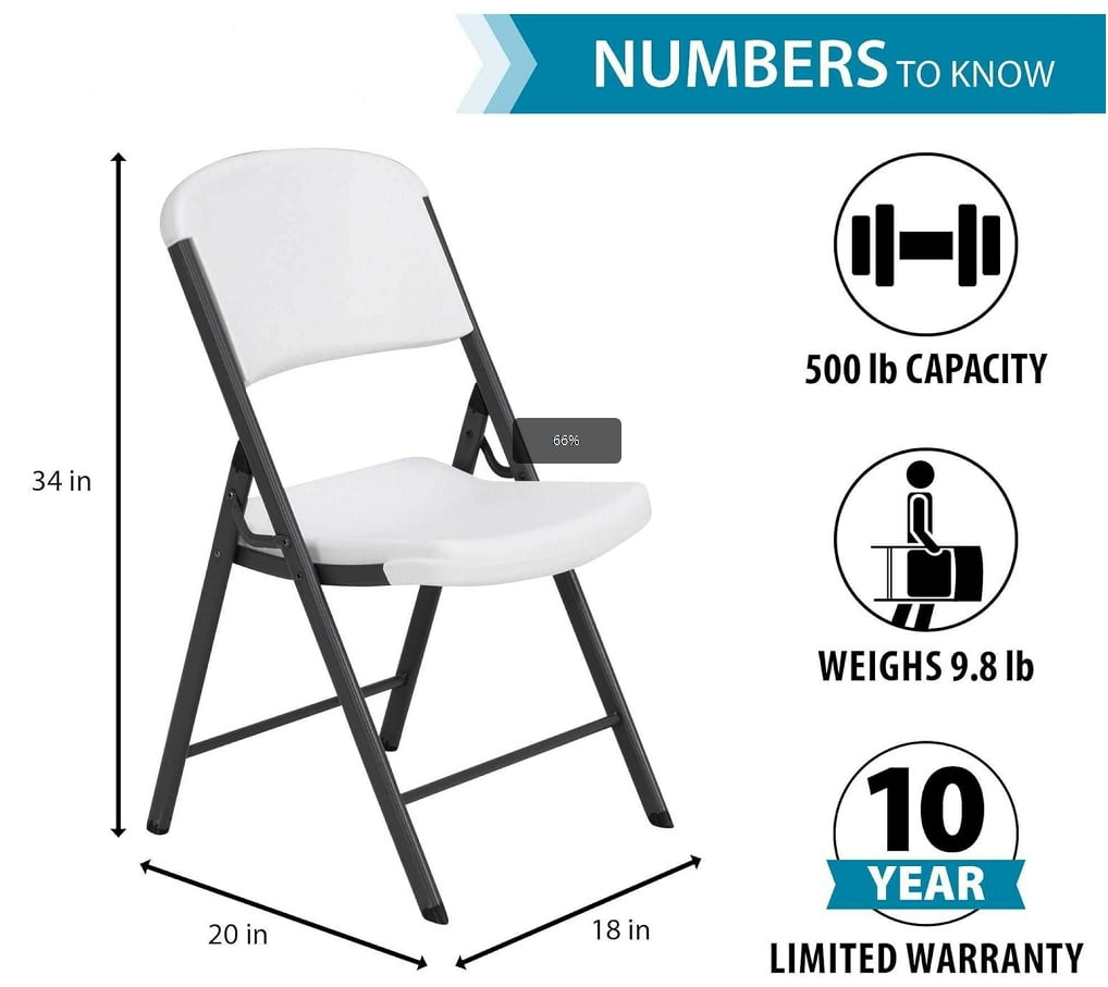 BalanceFrom Folding Heavy Duty Plastic Chair, Comfortable, Sturdy，Compact，500-Pound Capacity，for Home, Office, or Events，2-Pack/4-Pack/6-Pack，White & Black