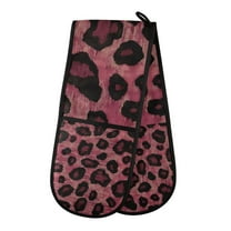 Yayeee Double Oven Mitt Kitchen Heat Resistant Baking 35" x7" Quilted Glove, Deep Red Leopard Pattern