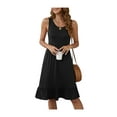 thumbnail image 5 of Asklazy Women's Round Neck Summer Sundresses Casual Pleated Ruffle Hem Knee Length Sleeveless Tank Dress with Pockets,US Size,L,Black, 5 of 10