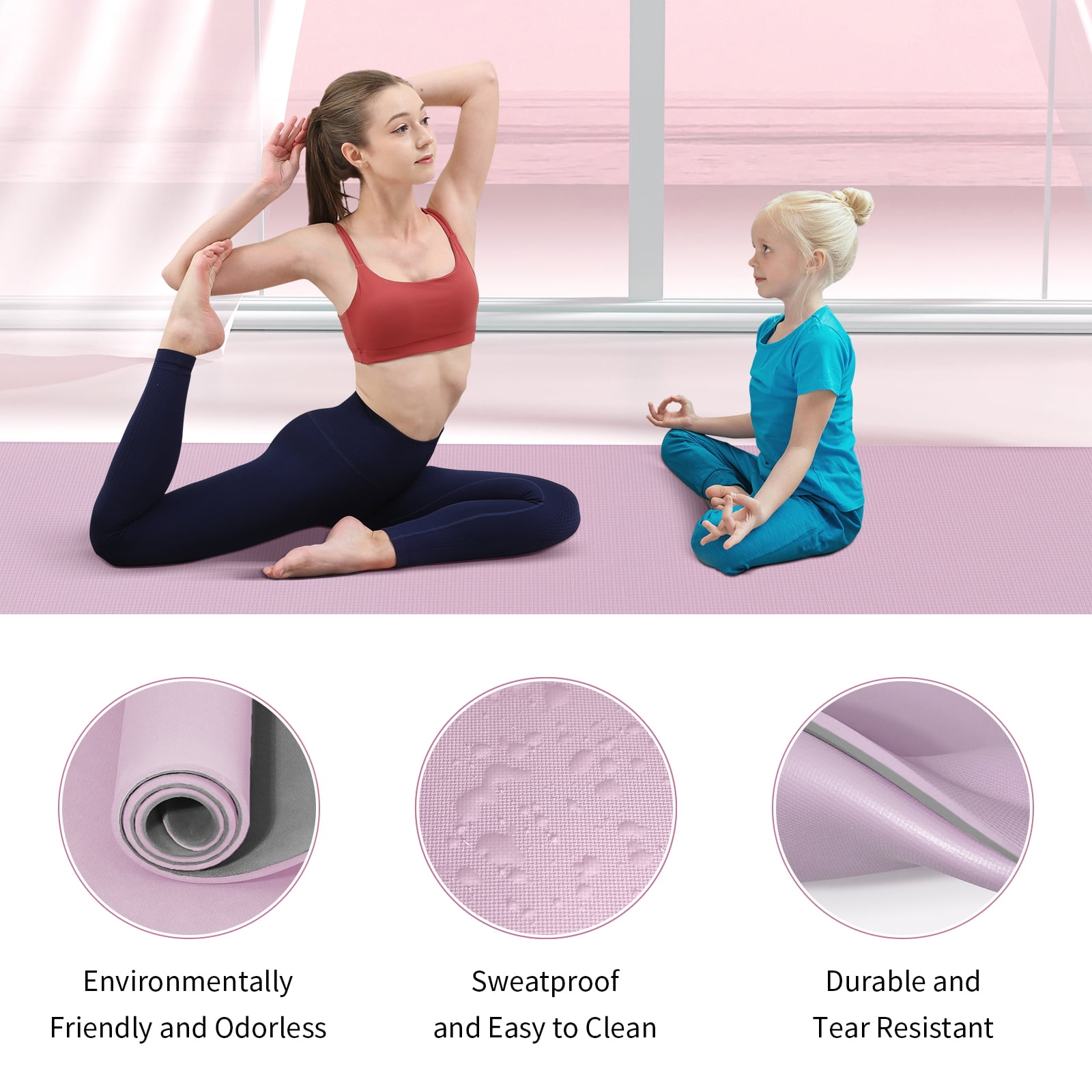 Frach Wide Yoga Mat 28",1/3 Inch Extra Thick Workout Mats,Non-slip Eco-friendly for Outdoor and Indoor,Home and Travel(Purple+Gray)