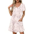 thumbnail image 1 of Pisexur Robes Femmes Belle Robe d'Été pour la Mode Féminine d'Été Imprimé à Manches Courtes Col en V Robe Décontractée Rose,2TG, 1 of 7