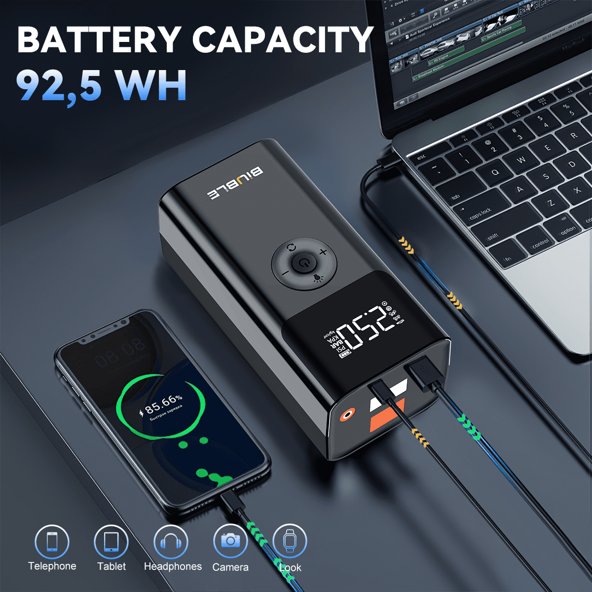 BIUBLE Portable 8000A Car Jump Starter with Air Compressor 150PSl, 12V Battery Pack (ALL Gas/2.64gal Diesel),  Car Battery Jumper Starter, Smart Jump Cables, Digital Display, LED Lights, V