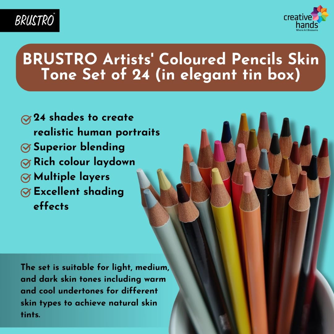 Brustro Artists' Coloured Pencils Skin Tone Set Of 24 (In Elegant Tin Box)