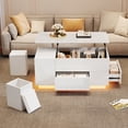 thumbnail image 2 of 39.3*19.6*23.2'' Coffee Table 4-in-1 Height-Adjustable Sofa Table with LED, Coffee Table with 2 Drawers, High-Gloss Table with Sofa and 2 Stools, Side Table with Hidden Storage Space, 2 of 27
