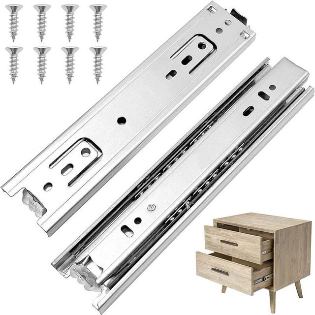 Metal Rails for Home Office Furniture, Stainless Steel Drawer Slides Heavy Duty Ball Bearing Tracks for Quiet Sliding, Side Mount 3-Fold Extension for Kitchen Cabinets Wardrobes (20cm Length)