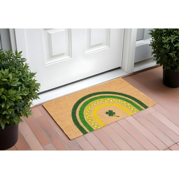 HomeRoots 555298 17 x 29 in. Natural & Green Coir Shamrock Outdoor St. Patricks Day Door Mat