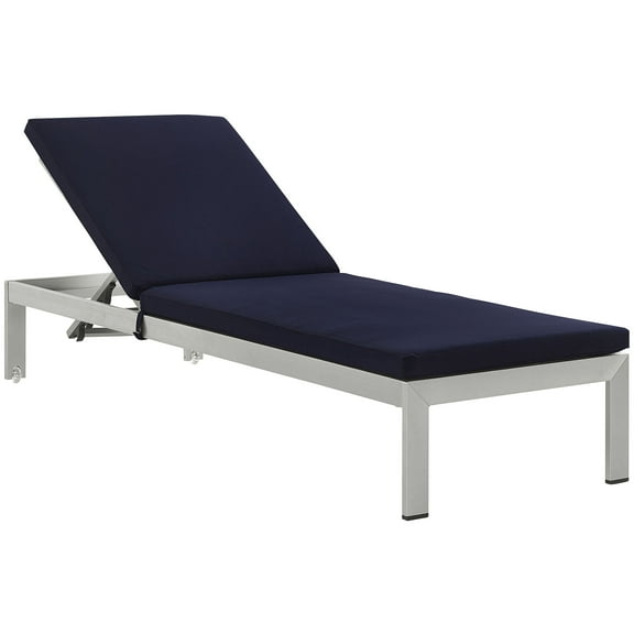 Modern Contemporary Urban Design Outdoor Patio Balcony Chaise Lounge Chair, Navy Blue, Aluminum