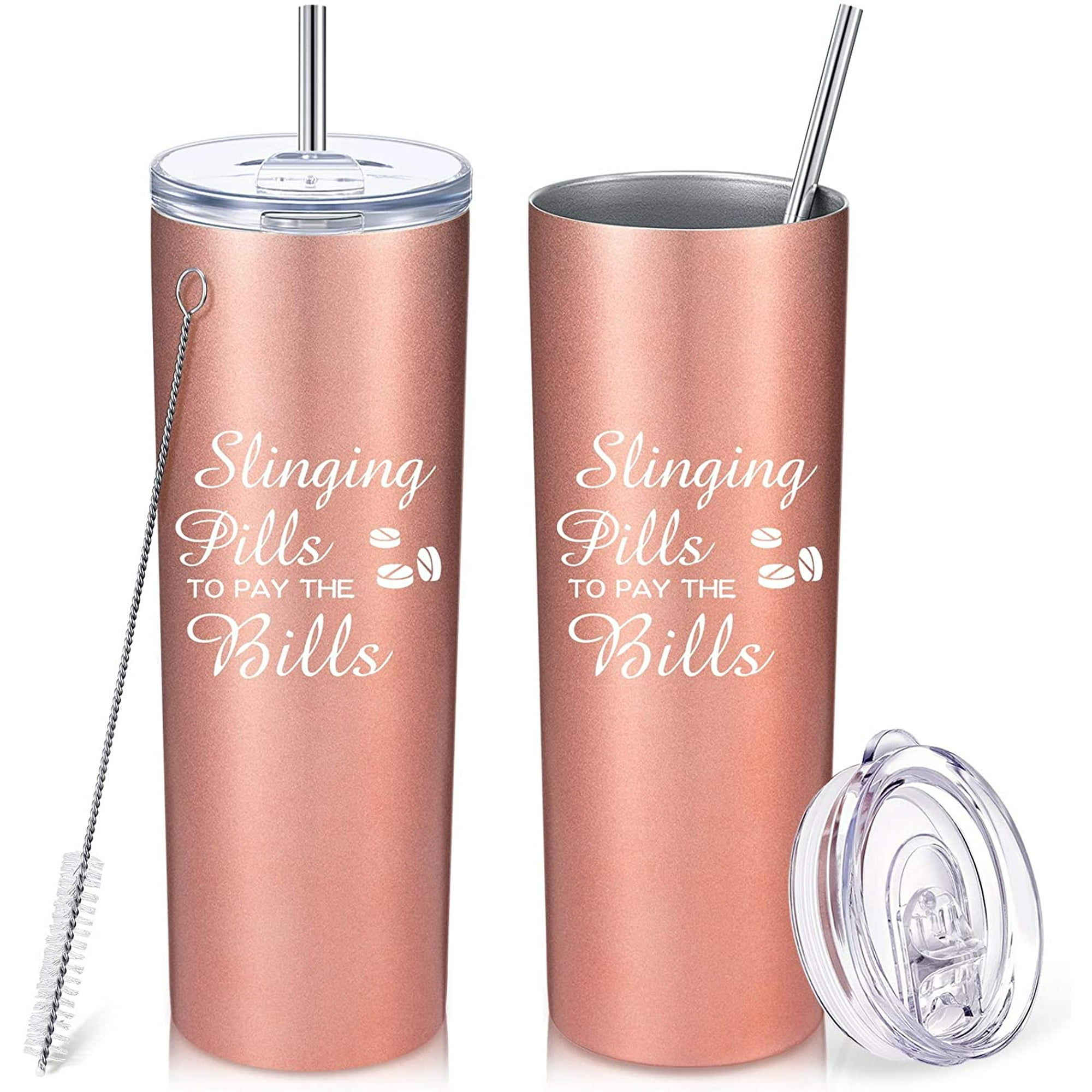 2 Pieces Pharmacist Gifts, Slinging Pills To Pay The Bills, Graduation  Present Idea For Pharmacy Technician, Nursing, Women, Men, 20 Oz Vacuum  Insulated Water Tumbler Cup Set With Lid Straw And Brush |