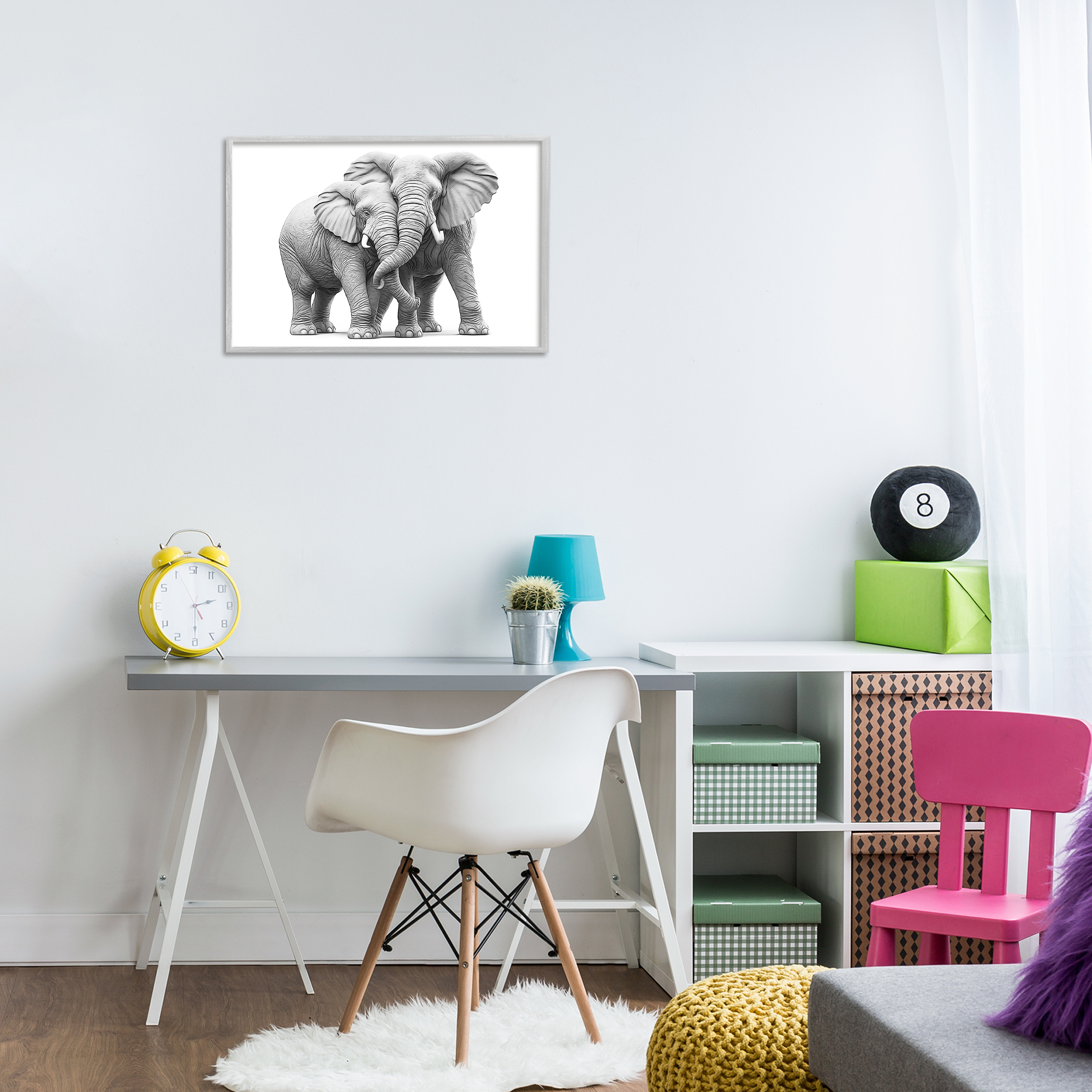 Stupell Industries Hugging Elephant Pair Animals & Insects Painting Gray Framed Art Print Wall Art, 24 x 16