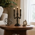 thumbnail image 5 of Halloween Skeleton Flameless Taper Candles, Battery Operated, Antique Gold Finish Candelabra with LED Candles, Spooky Halloween Mantel and Table Decoration, 5 of 7