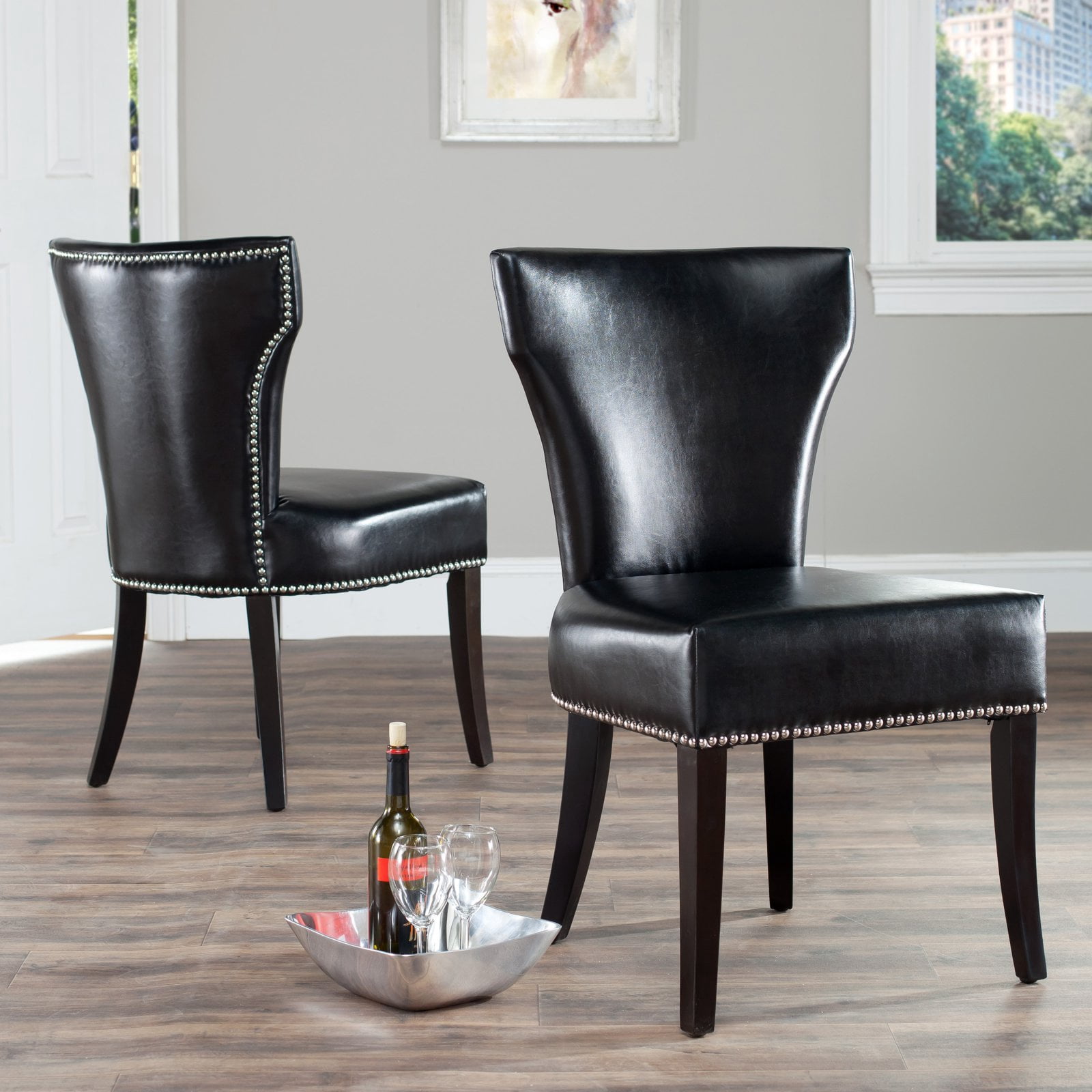 Safavieh Maria Dining Side Chairs - Black Leather - Set of 2 - Walmart.com