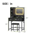 thumbnail image 2 of Makeup Vanity Desk and Stool with Mirror, Modern Vanity Table with Charging Station, 4 Drawers and 2 Open Shelves, 3 Lighting Mode Adjustable Dressing Table Set for Bedroom, Makeup Studio, 2 of 7