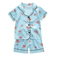 thumbnail image 2 of WUANDIXFA Girls Pajamas Silk Satin Pajama Set 1T 2T 3T 4T 5T 2 Piece Button Down Pjs Ruffle Sleepwear,Light Blue,12-18 Months, 2 of 3