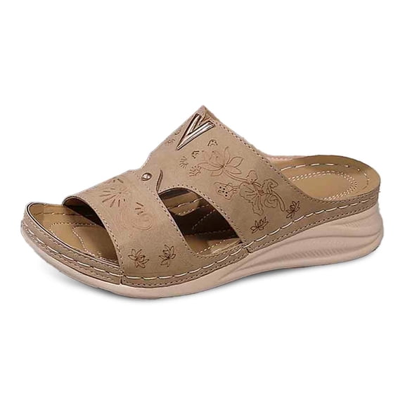 Slippers for Women,Comfortable Slippers For Casual Outdoor Beach Use Stylish Open Toe Design Wedge Heels For Summer Outfits,Womens Slippers,Khaki,6.5