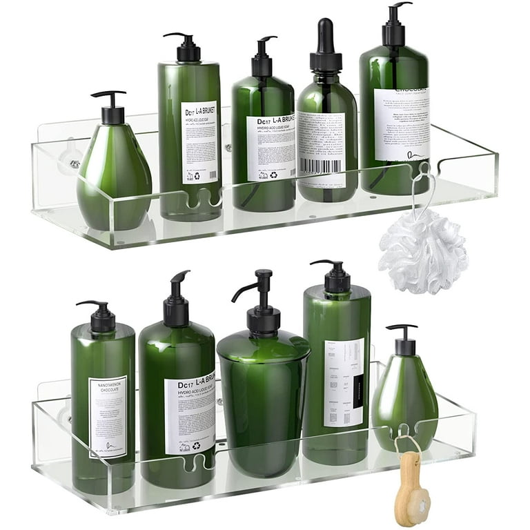OSLEI 2-Pack Acrylic Clear Shower Shelves, Adhesive Bathroom