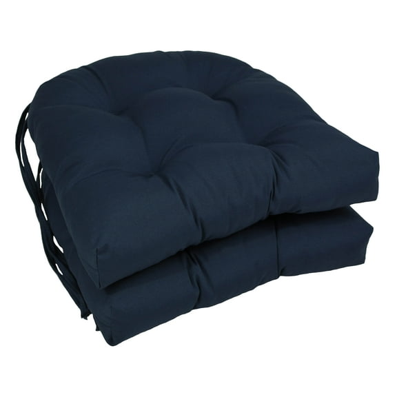 Blazing Needles Solid Twill U-Shaped Tufted Chair Cushions (Set of 2), 16", Navy
