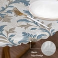 thumbnail image 3 of Blue Tan Flower Round Tablecloth, Fitted Table Cover with Elastic for 55"-60" Round Tables, Abstract Vintage Ethnic Tribal Boho Table Cloth Outdoor Indoor Dinning Party Waterproof Tablecloths, 3 of 7