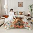 thumbnail image 4 of Castle Fairy Farm Animal Cattle 3 Pieces Queen Comforter Set for Teenagers,Vintage Farmhouse Highland Bull Ultra Soft Bedding Sets,Retro Aesthetic Floral Flowers Bedding Comforter Set Breathable, 4 of 8