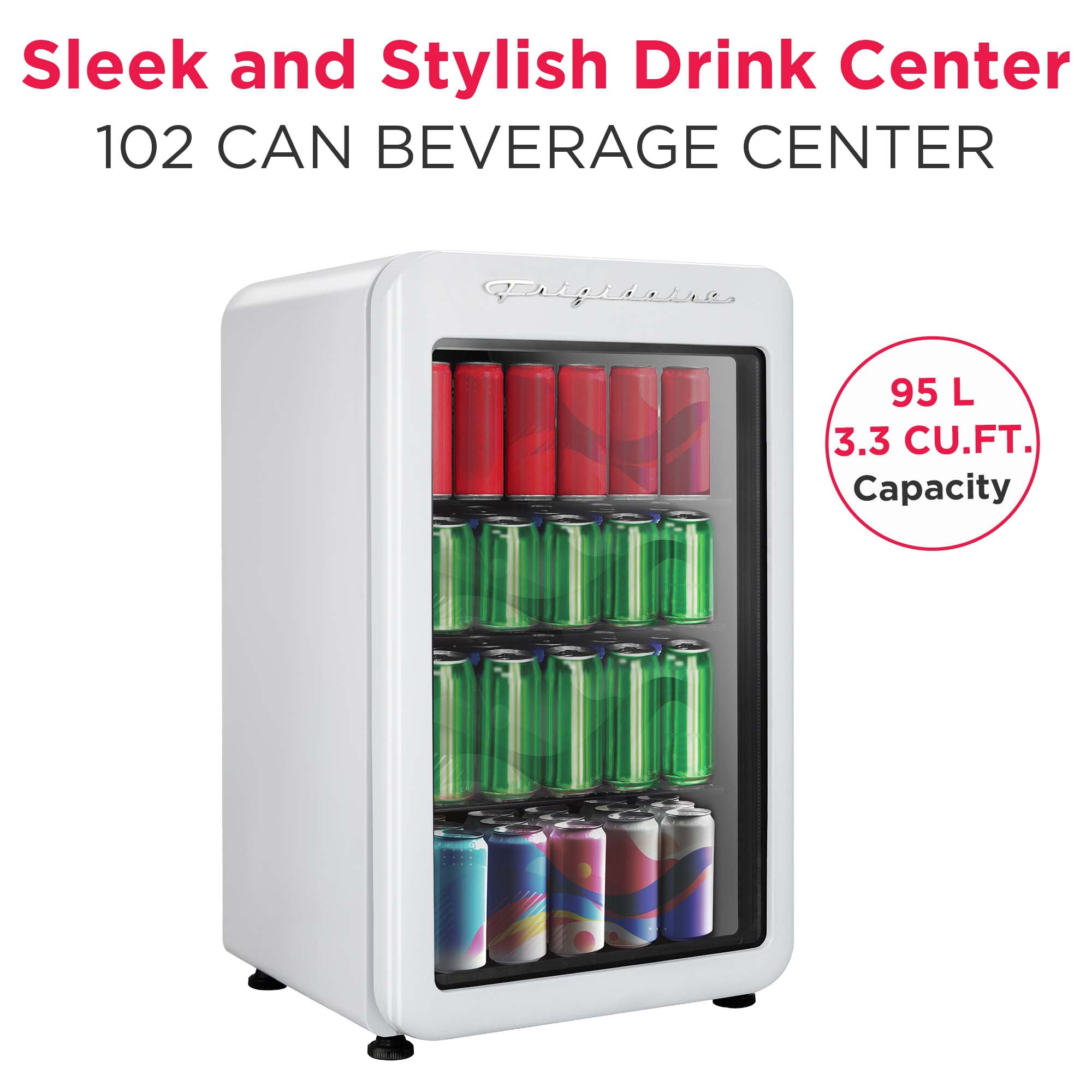 Frigidaire 3.3 Cu. ft. 102 Can Retro Refrigerator, 95 Liter Mini Fridge with Glass Door, White