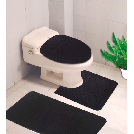 Black Bathroom Mat #10 Black 3-Piece Embossed Bathroom Mat Set, Solid Large Rug 19