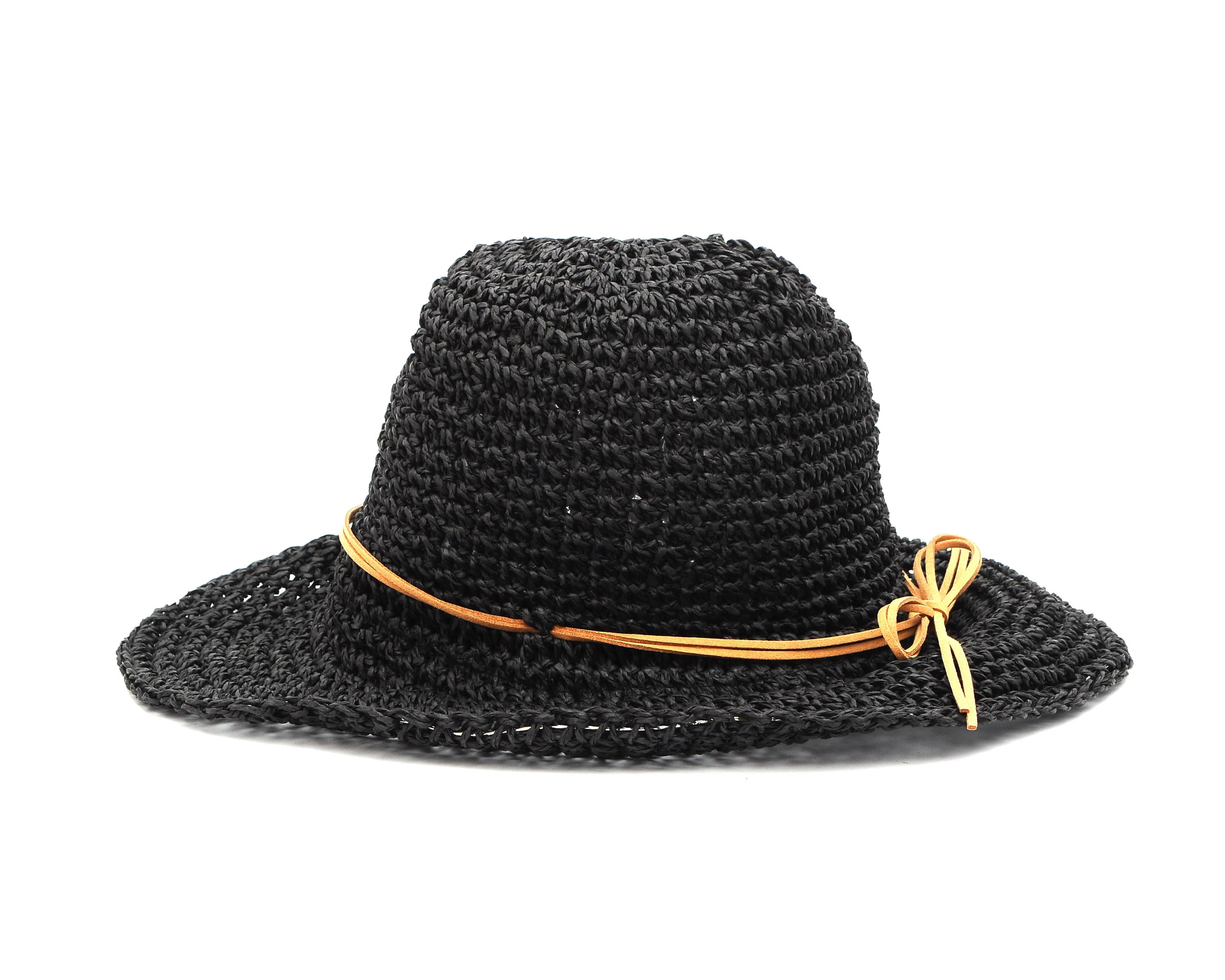 Handcraft Wicker Natural Rattan Hat Black Rattan Hat With Leather