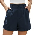 thumbnail image 2 of Asklazy Womens Summer High Waist Linen Shorts Roll Up Pleated Zippered Wrap Hem Wide Leg Shorts with Pockets,US Size,M,Navy Blue, 2 of 11