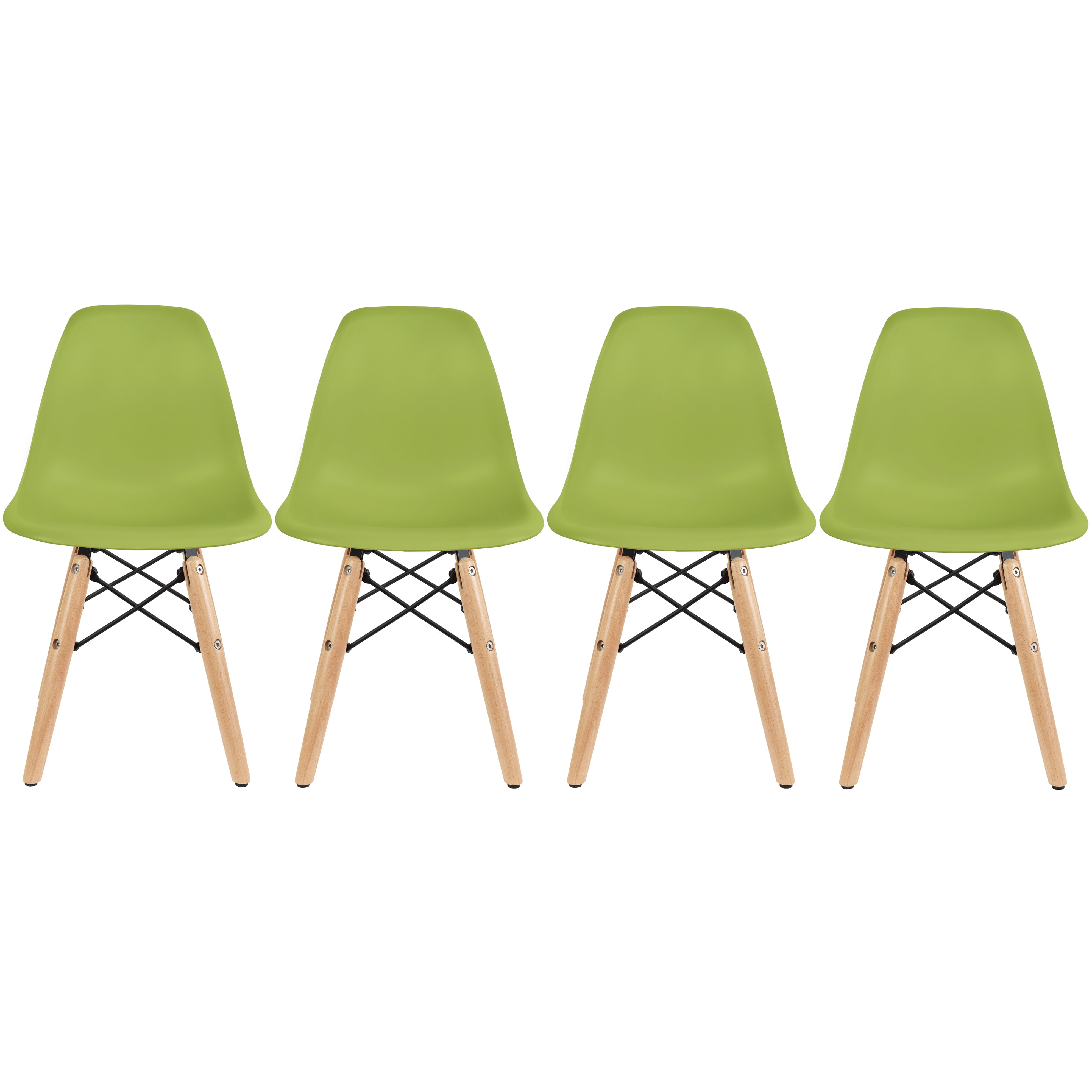 Homelala Set of 2 Kids Size Plastic Toddler Chairs with Natural Wooden Dowel Legs, Green