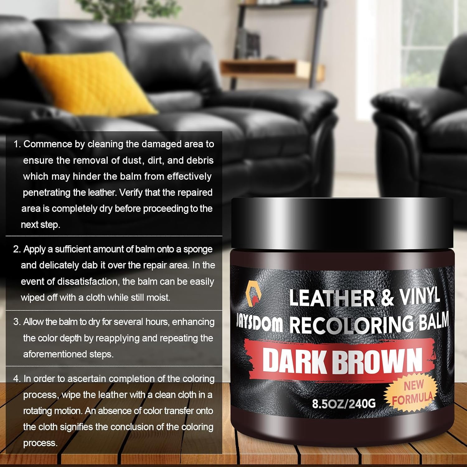 JJEAN-Leather Recoloring Balm, Leather Repair Kit, Leather Dye, Leather Color Restorer, Leather Scratch Remover, Leather Couch Paint, Repair, Leather Scratch Repair, Leather Restorer (Dark Brown with