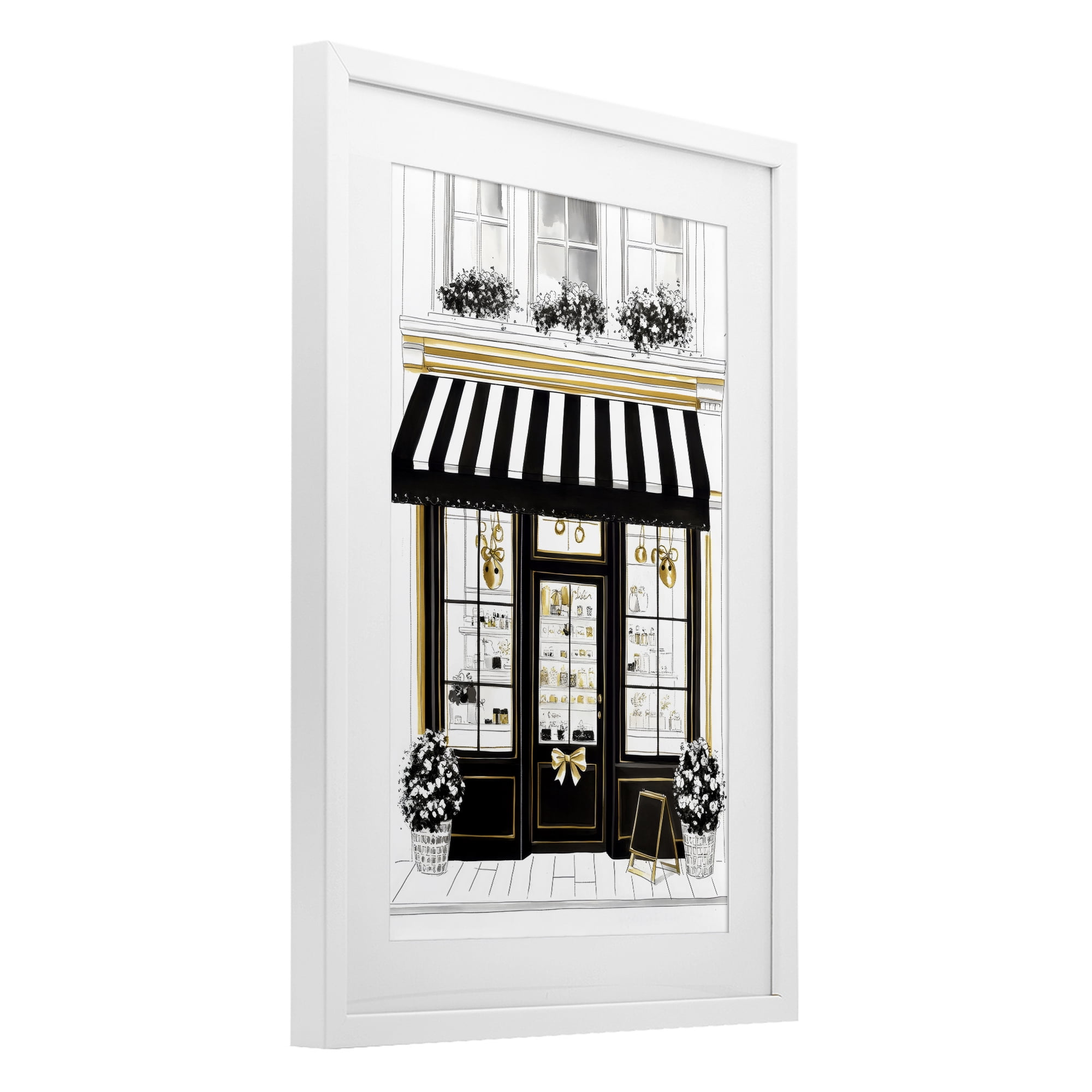 Stupell Industries Paris Storefront Window Display White Framed Print Under Glass, design by Petal Prints Design