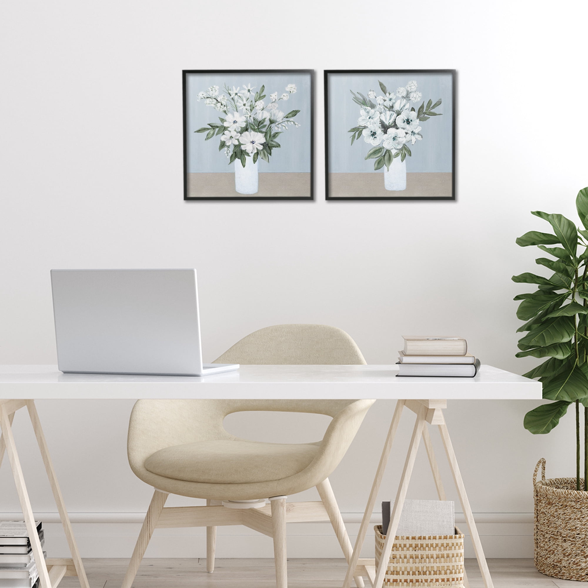 Stupell Industries Mixed White Blossoms 2 Piece Black Framed Giclee Art Set, design by Marilyn Dunlap
