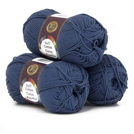 UPC: 0842093103592 | Lion Brand Yarn 24-7 Cotton Denim Medium Mercerized Cotton Blue Yarn 3 Pack