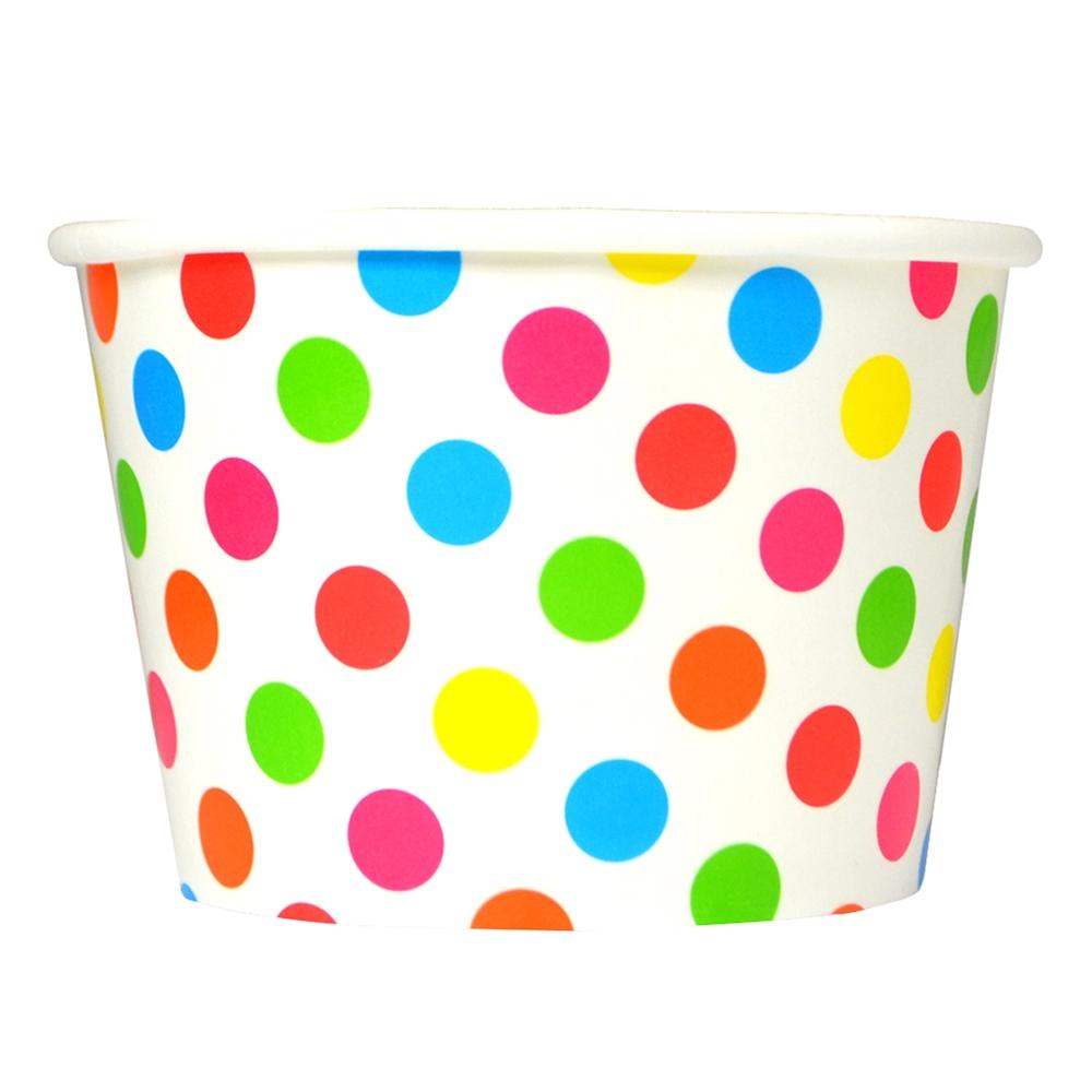 [1,000 Count] 8 oz Rainbow Polka Dot Ice Cream Cups Paper Dessert