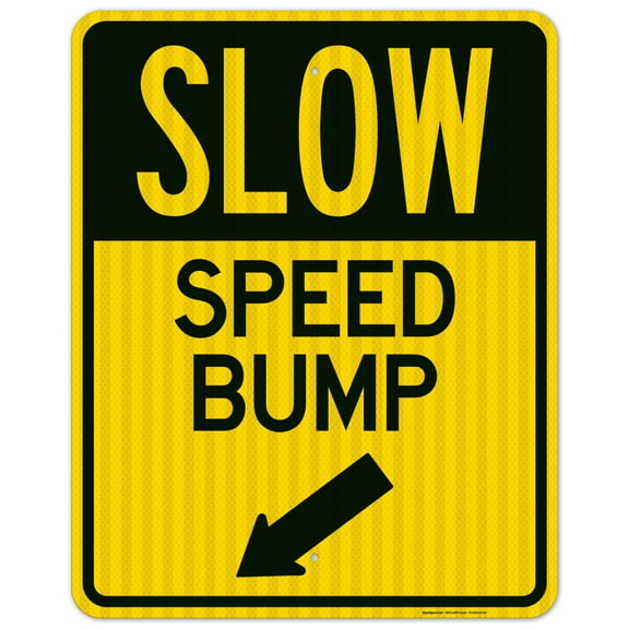 Slow Speed Bump With Down Left Arrow Sign,