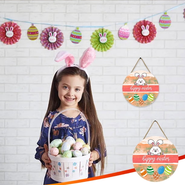 Fiudx Letrero de Madera de Pascua, Decoración Rústica para El Hogar, Diseño Redondo Único, Material Reutilizable, Fácil de Colgar, Decoración para Patio y Puerta Al Aire Libre, Celebración de Pascua,