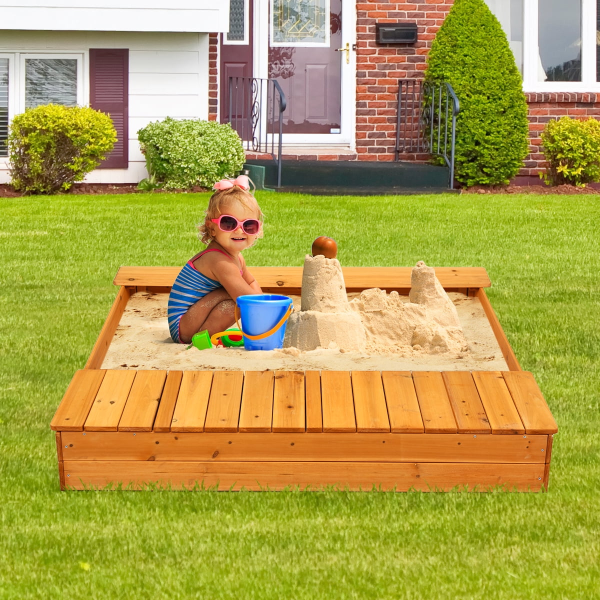 Details about   Kids  Fir Wood Cedar Sandbox Storage Seat Children Outdoor Playset Backyard Gift 