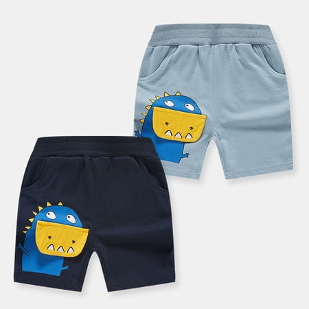 Toddler Shorts Kids Summer Dinosaur Print Elastic Waist Casual Shorts Breathable Outdoor Dark Blue 18-24 Months