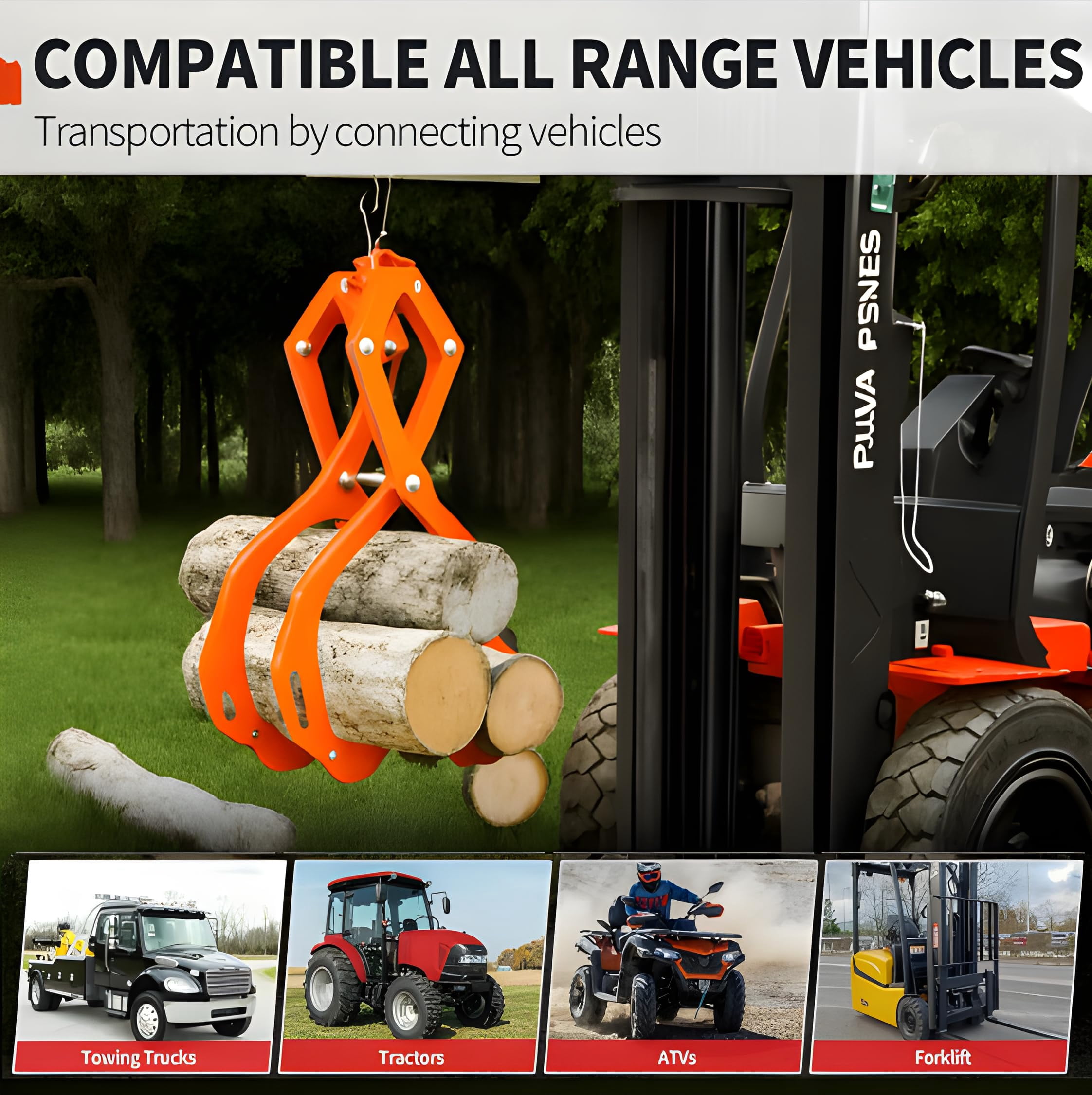 Accreate Log Tongs, 4 Claw Log Grabber Heavy Duty 3300 Lb Capacity, Attach to ATVs UTVs Trucks Mowers Tractors, Heavy-Duty Steel, Easy Assembly & Storage