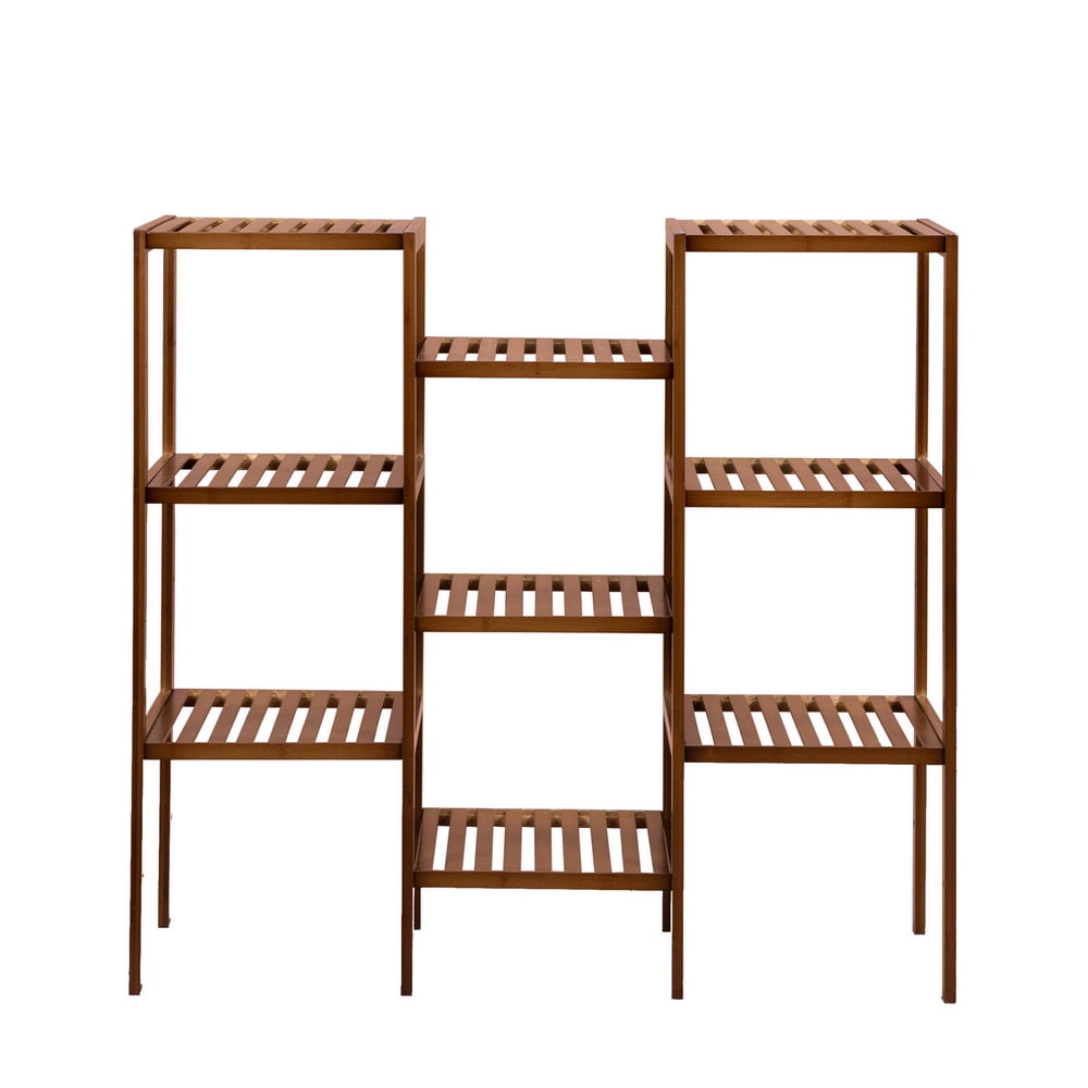 Kepooman Indoor 9-seat Bamboo Plant Racks, Bathroom Racks Can Be Combined Freely for Home, Dark Brown Kepooman Indoor 9-seat Bamboo Plant Racks, Bathroom Racks Can Be Combined Freely for Home, Dark Brown