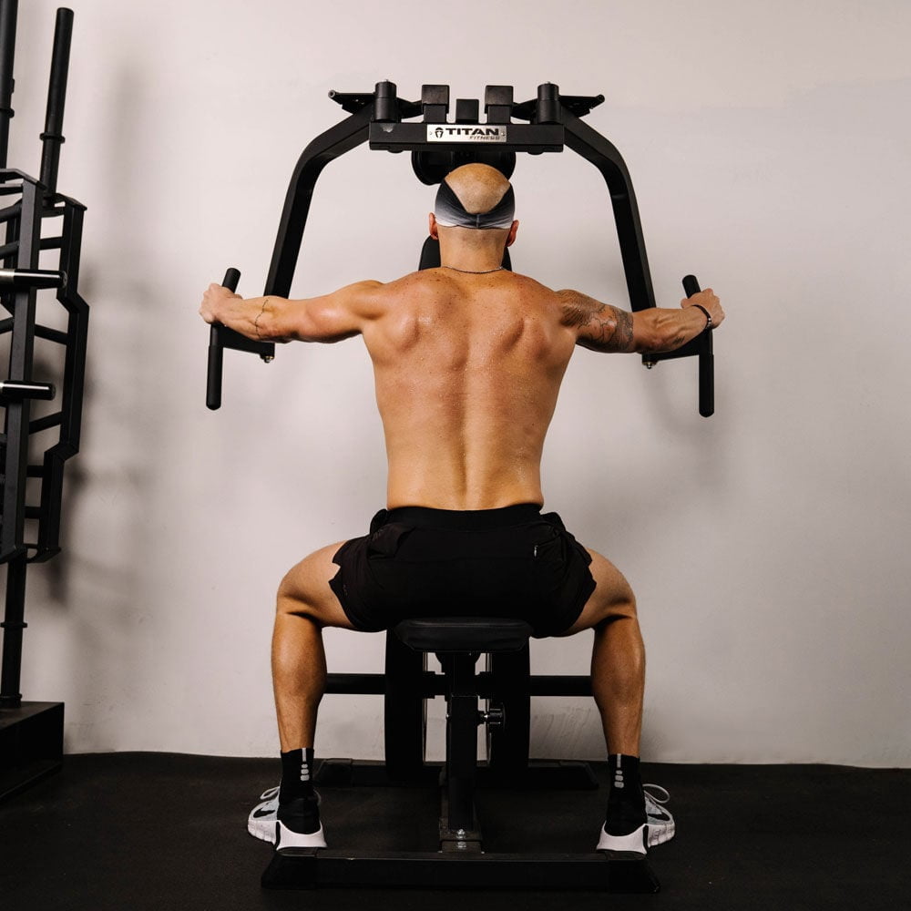 Titan Fitness Plate-Loaded Pec Fly and Reverse Delt Machine, Rated 300 LB, Upper Body Specialty Machine, Chest, Back, and Shoulder Training