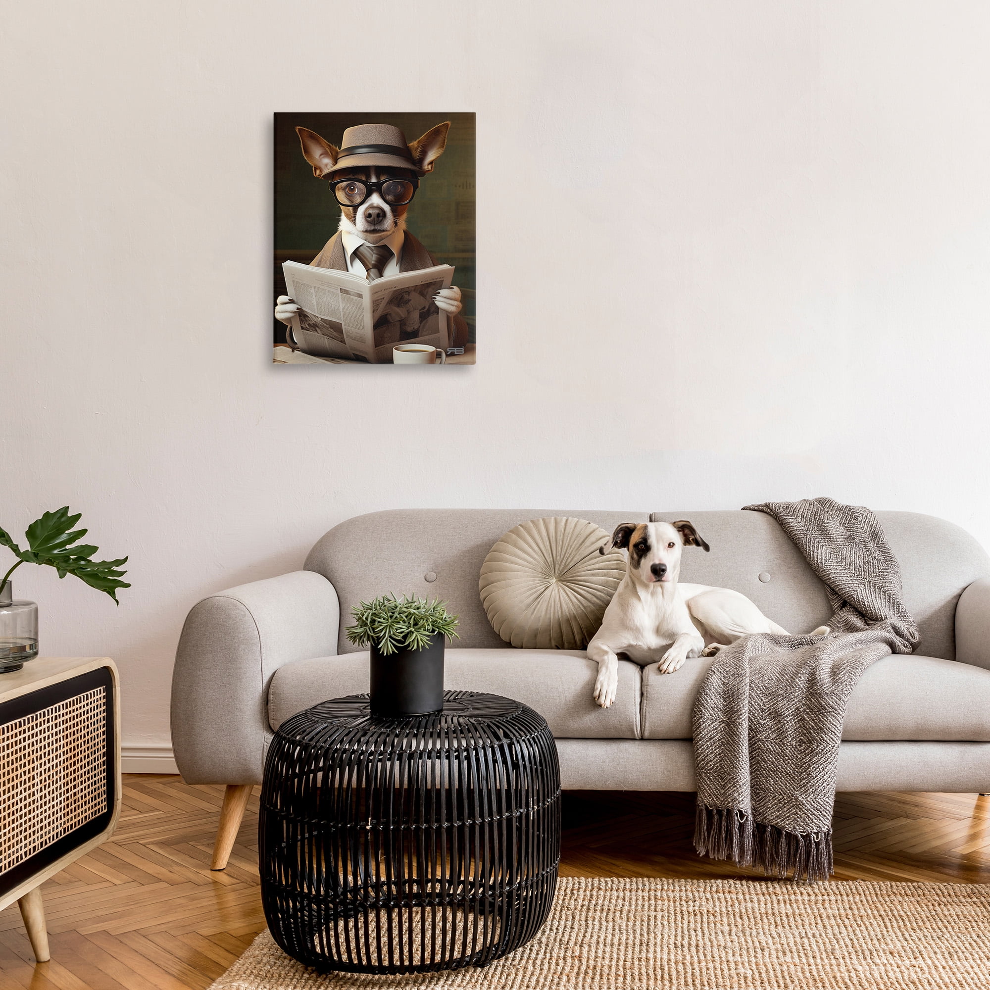 Stupell Industries Classy Dog with Newspaper Animals & Insects Painting Gallery Wrapped Canvas Art Print Wall Art, 24 x 30